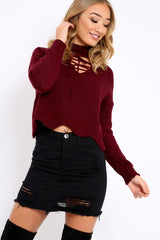 Wine Lace up Jumper - Deena-Jumper