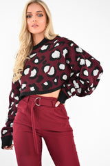 Wine Leopard Crop Batwing Jumper - Raigen-Jumper