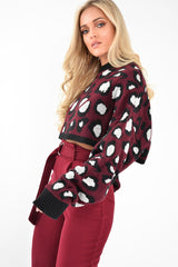 Wine Leopard Crop Batwing Jumper - Raigen-Jumper