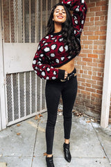 Wine Leopard Crop Batwing Jumper - Raigen-Jumper