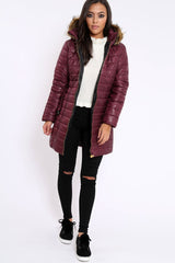 Wine Longline Puffer Jacket - Alexandra-Coats