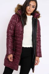 Wine Longline Puffer Jacket - Alexandra-Coats