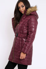 Wine Longline Puffer Jacket - Alexandra-Coats