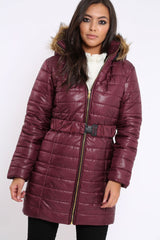 Wine Longline Puffer Jacket - Alexandra-Coats