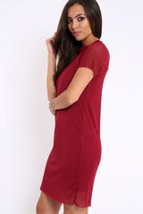 Wine Mesh Overlay T-Shirt Dress - Selena-Dresses