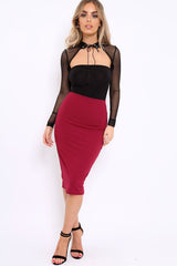 Wine Midi Bodycon Skirt - Tiffy-Skirts