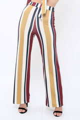 Wine Multi Stripe Wide Leg Trousers - Mitzy-Trousers