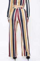 Wine Multi Stripe Wide Leg Trousers - Mitzy-Trousers