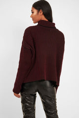 Wine Ottoman Rib Roll Neck Jumper - Renee-Jumper
