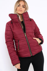 Wine Padded Coat - Zara-Coats