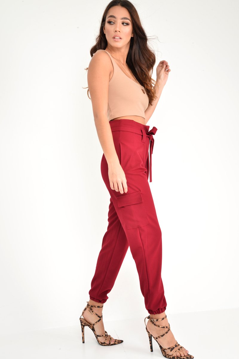 Wine Paper Bag Cargo Pocket Trousers - Brette-Trousers