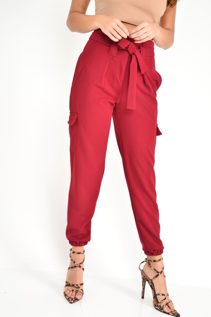 Wine Paper Bag Cargo Pocket Trousers - Brette-Trousers