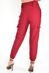 Wine Paper Bag Cargo Pocket Trousers - Brette-Trousers