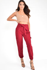 Wine Paper Bag Cargo Pocket Trousers - Brette-Trousers
