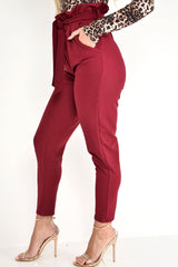 Wine Paper Bag Tie Waist Cigarette Trousers - Karmen-Trousers