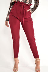 Wine Paper Bag Tie Waist Cigarette Trousers - Karmen-Trousers