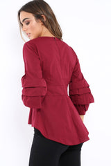 Wine Pleated Dip Hem Top - Avah-Tops