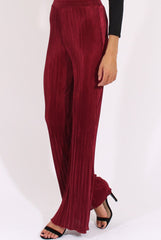 Wine Pleated Long High Waisted Trousers - Jojo-Trousers