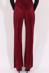Wine Pleated Long High Waisted Trousers - Jojo-Trousers