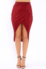 Wine Pleated Wrap Over Skirt - Monica-Skirts