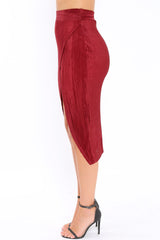 Wine Pleated Wrap Over Skirt - Monica-Skirts