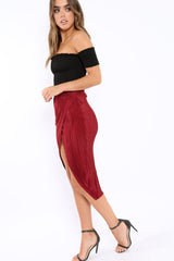 Wine Pleated Wrap Over Skirt - Monica-Skirts