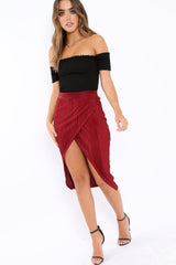 Wine Pleated Wrap Over Skirt - Monica-Skirts
