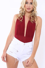 Wine Plunge Halterneck Bodysuit - Lona-Bodysuits