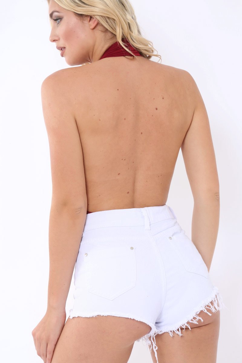 Wine Plunge Halterneck Bodysuit - Lona-Bodysuits