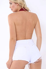 Wine Plunge Halterneck Bodysuit - Lona-Bodysuits