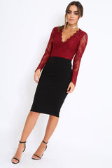 Wine Plunge Lace Bodysuit - Adele-Bodysuits