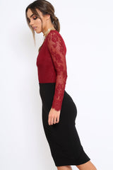 Wine Plunge Lace Bodysuit - Adele-Bodysuits