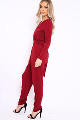 Wine Plunge Tie Back Jumpsuit - Brittney-Jumpsuits