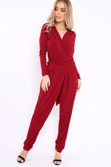Wine Plunge Tie Back Jumpsuit - Brittney-Jumpsuits