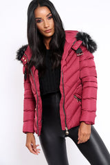 Wine Quilted Coat - Poppie-Coats