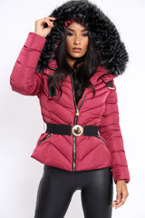 Wine Quilted Coat - Poppie-Coats