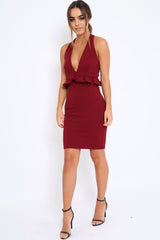 Wine Racer Back Frill Midi Dress - Camilla-Dresses
