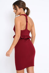 Wine Racer Back Frill Midi Dress - Camilla-Dresses