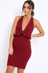 Wine Racer Back Frill Midi Dress - Camilla-Dresses