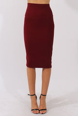 Wine Ribbed High Waisted Midi Skirt - Della-Skirts