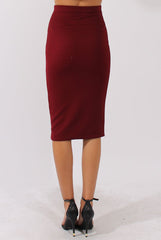 Wine Ribbed High Waisted Midi Skirt - Della-Skirts