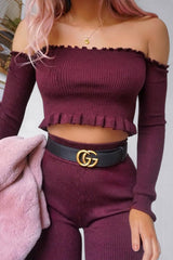 Wine Ribbed Knit Co-ord - Luna-Co-ords