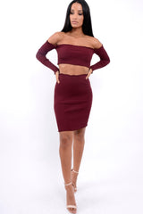 Wine Ribbed Knitted Co-ord with Frill Hems - Sicilie-Co-ords