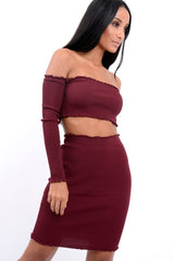 Wine Ribbed Knitted Co-ord with Frill Hems - Sicilie-Co-ords