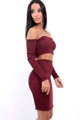 Wine Ribbed Knitted Co-ord with Frill Hems - Sicilie-Co-ords