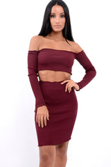 Wine Ribbed Knitted Co-ord with Frill Hems - Sicilie-Co-ords