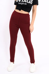 Wine Ribbed Leggings - Penelope-Trousers