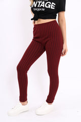 Wine Ribbed Leggings - Penelope-Trousers