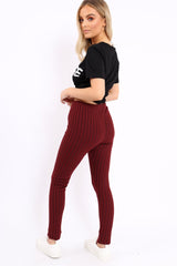 Wine Ribbed Leggings - Penelope-Trousers