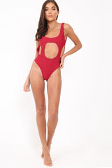 Wine Round Cutout Backless Swimsuit - Rinda-Swimsuits